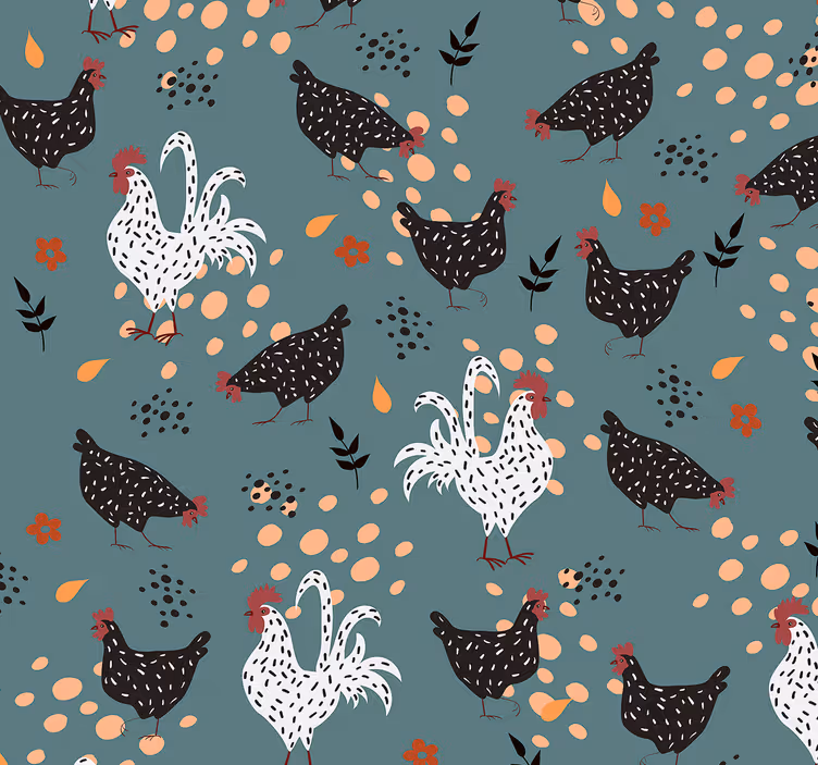 Blind kitchen black and white chickens with flowers - TenStickers