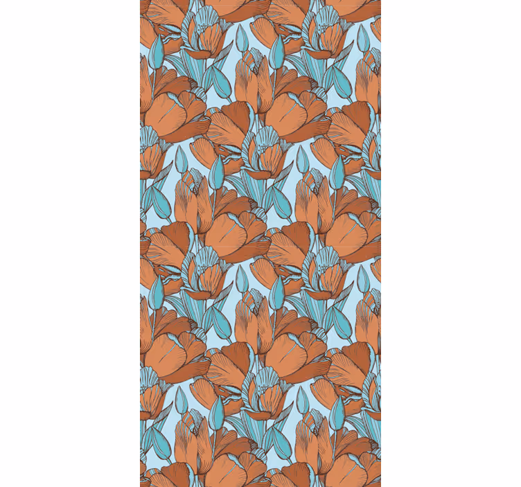 Dining room blind with brown tulips artistic blue design - TenStickers