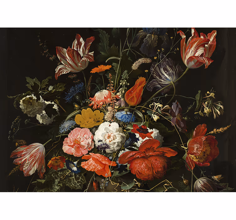 Blind kitchen red blue and white flowers painting - TenStickers