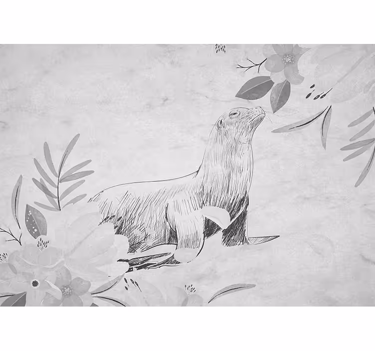 Blind kitchen gray seal swimming with flowers - TenStickers