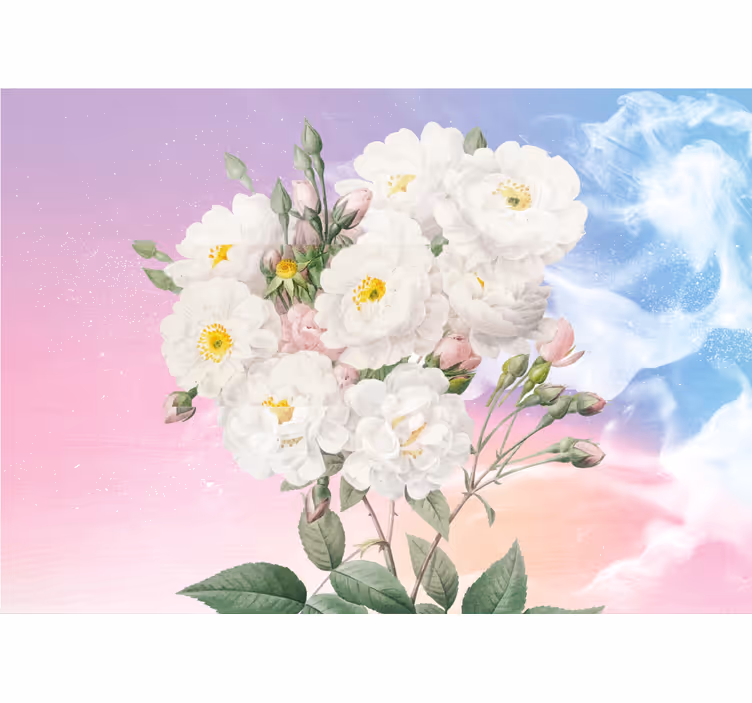Blind kitchen white flowers on blue and orange - TenStickers