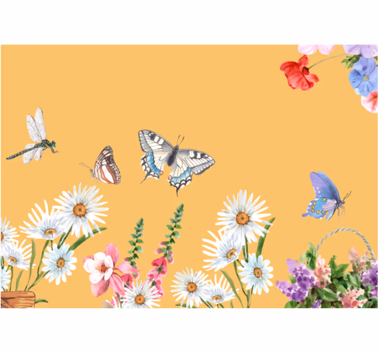 Blind kitchen daisy flower and butterflies painting - TenStickers