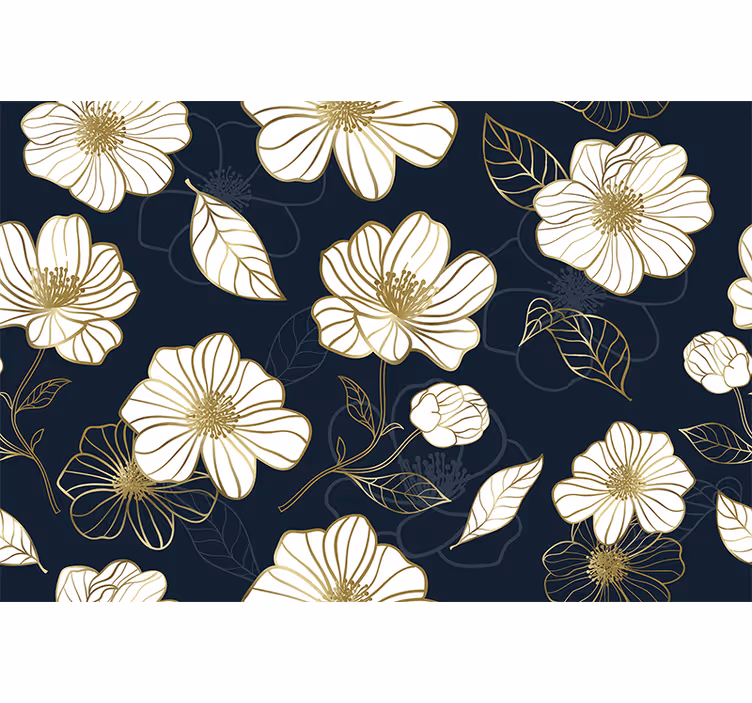 Blind kitchen minimalist line art flowers with gold - TenStickers