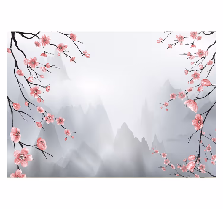 Blind kitchen cherry blossom branches view - TenStickers