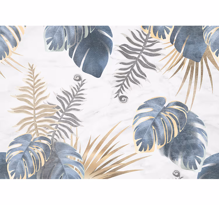 Blind kitchen blue tropical plants white background - TenStickers