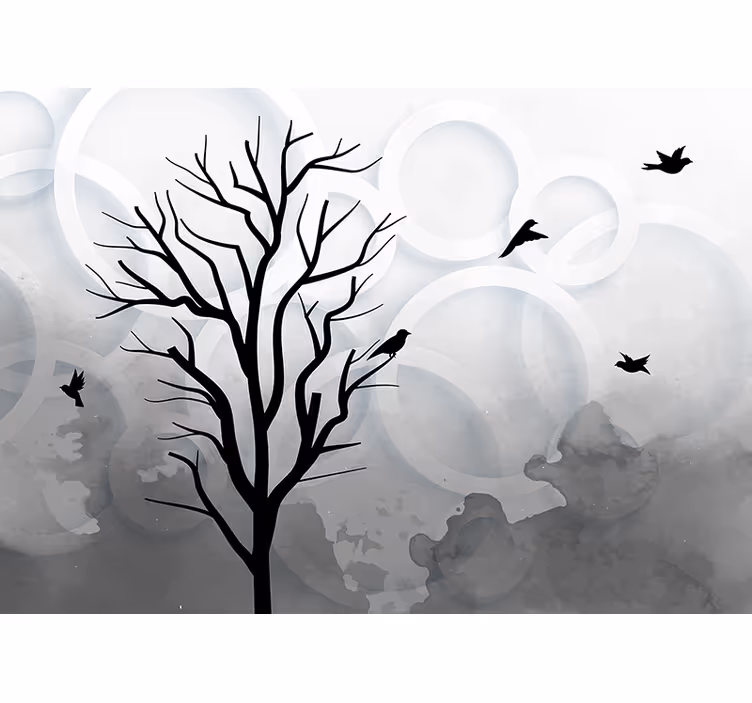 Blind kitchen artistic style black tree with birds - TenStickers
