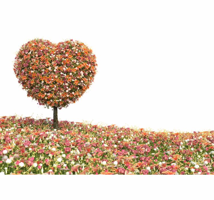 White window blind with heart-shaped fantasy tree mural - TenStickers