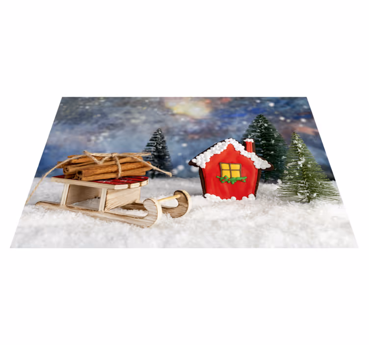 Cartoon house in winter Christmas placemats - TenStickers