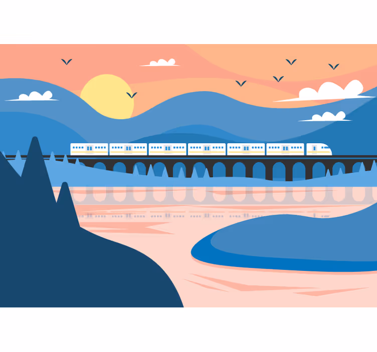 minimalistic mountain train Kids wall Murals - TenStickers
