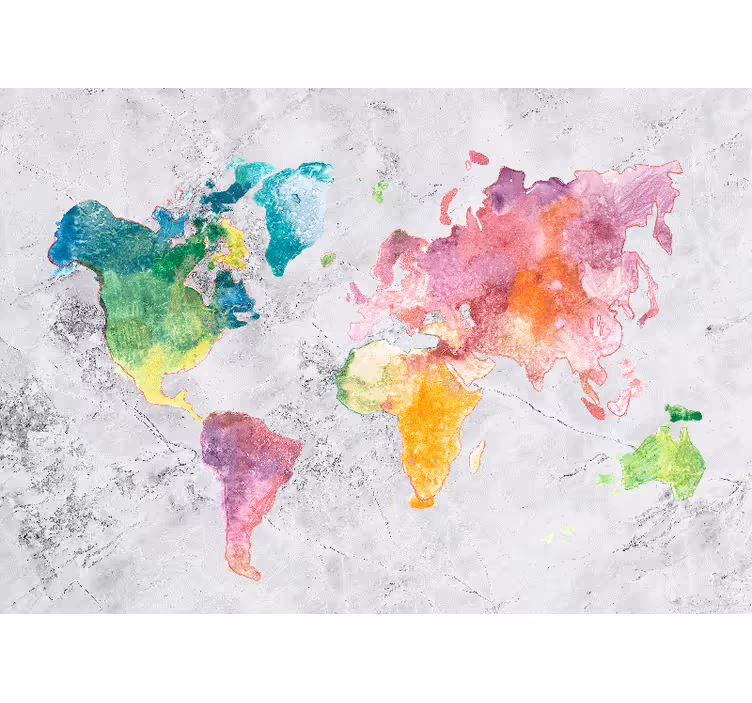 Stone look, colourful world map mural - TenStickers