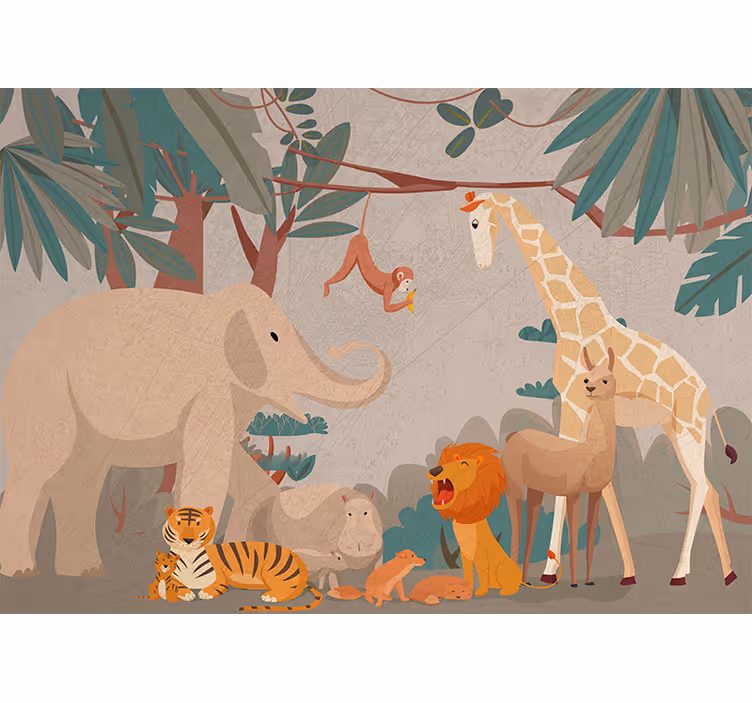 Safari Animal Gathering animals wall mural - TenStickers