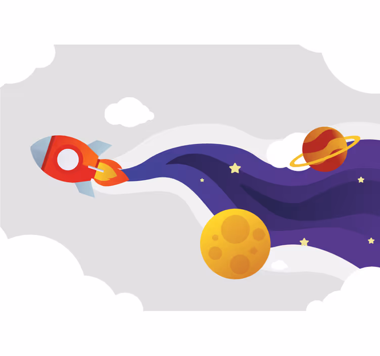 Cartoon launching rocket to space wall Murals - TenStickers