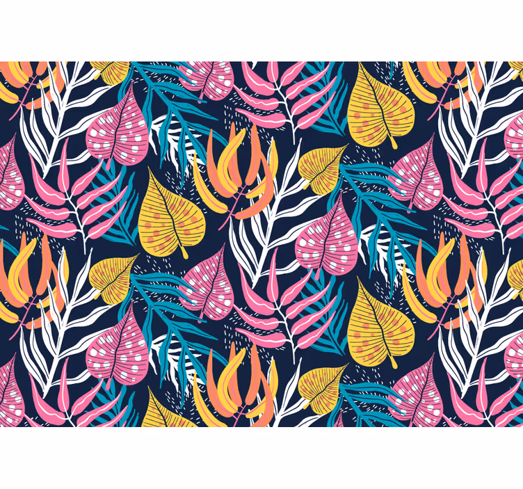 Multicolor leaves with blue 3D Wall Mural - TenStickers