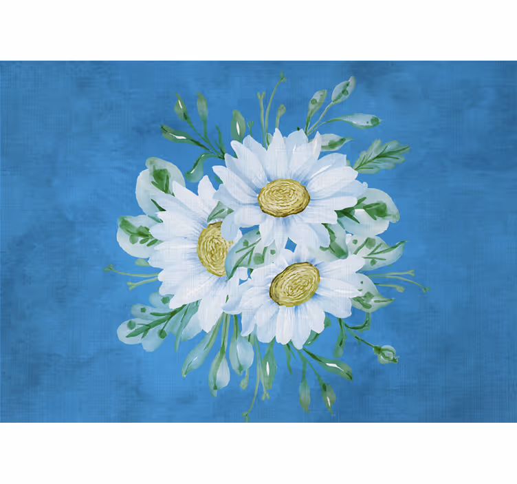 White flowers on blue flower wall mural - TenStickers