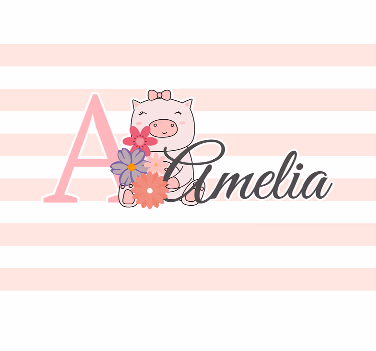 Cute animals piggy with name Kids wall Murals - TenStickers