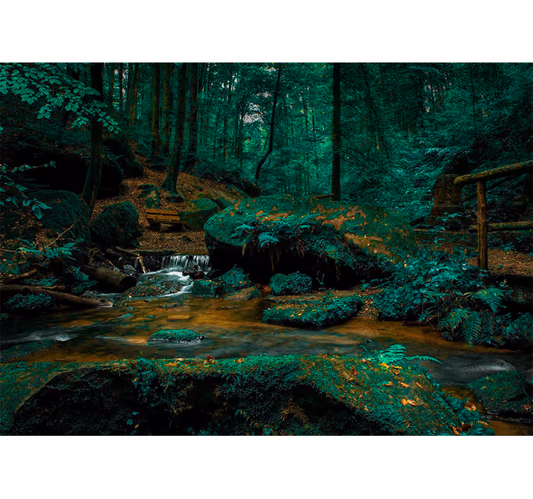 Forest wall mural serene forest stream - TenStickers