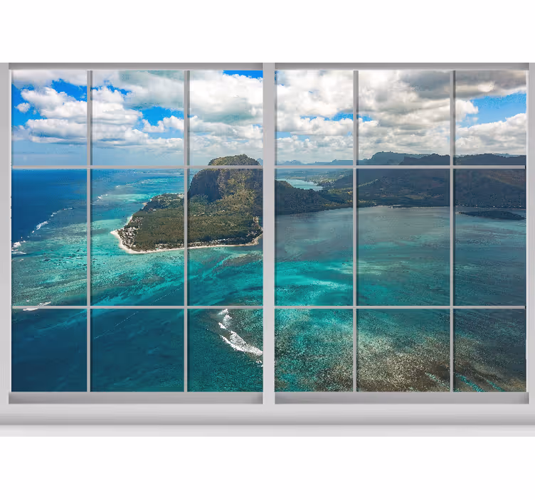 Window view on azure ocean beach wall mural - TenStickers