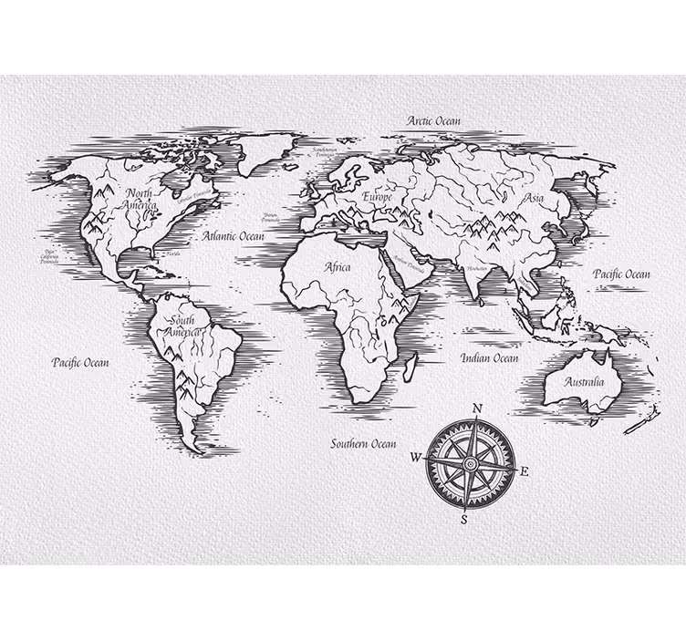 Elegant worldmap drawing world map mural - TenStickers
