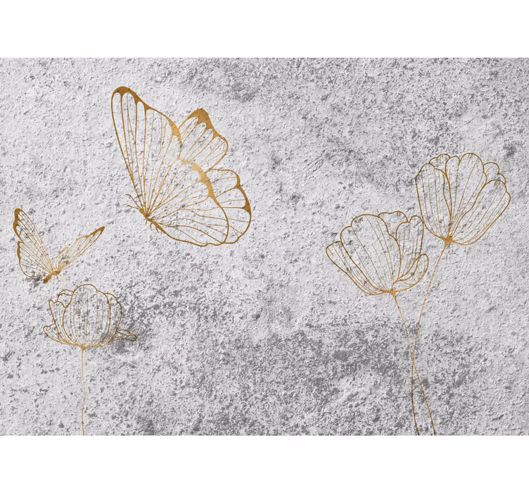 Golden concrete with butterflies wall mural - TenStickers