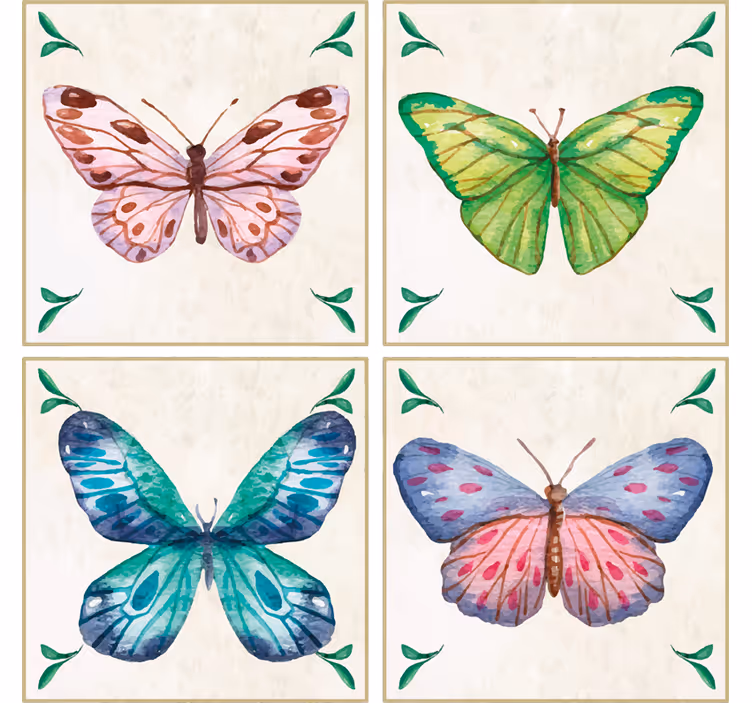 Modern coasters with vibrant butterfly art - TenStickers