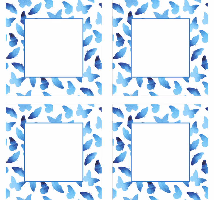 Personalisable coasters butterfly pattern blue frames - TenStickers