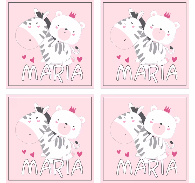 Baby Zebra and bear name personalised coasters - TenStickers