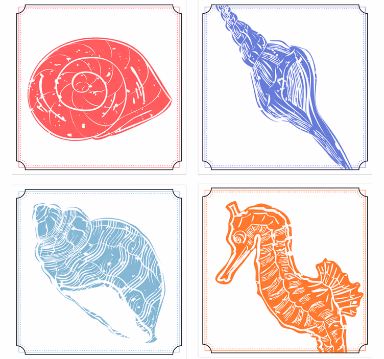 Geek coasters with seahorse and shell art - TenStickers