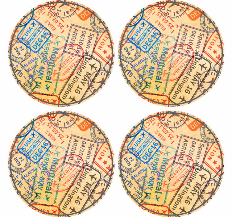 Travel Stamps modern coaster - TenStickers