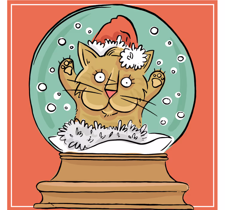 Christmas coasters featuring festive cat snow globe - TenStickers