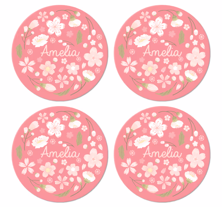 Cherry blossoms with name personalised coasters - TenStickers