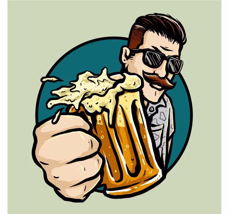 Beer mats mustached man with mug - TenStickers