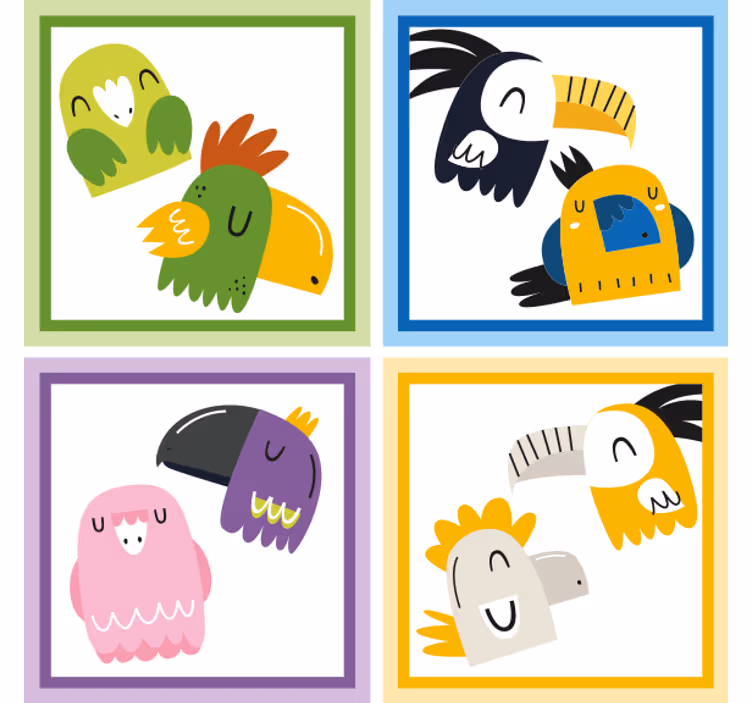 Beer mats with colorful bird faces - TenStickers