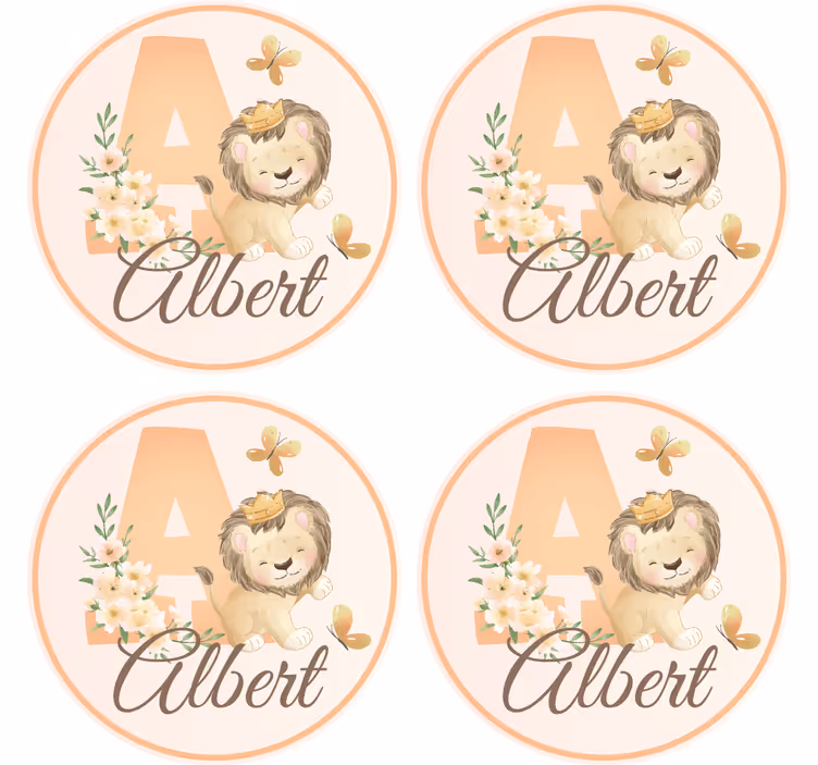 Cute animals lioness with name coasters - TenStickers