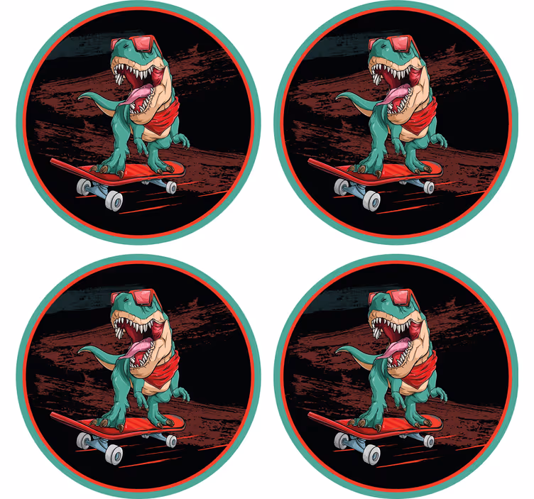 Geek coasters skateboarding dinosaur design - TenStickers