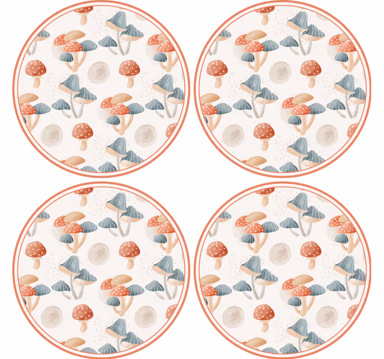 Geek coasters with vibrant mushroom designs - TenStickers