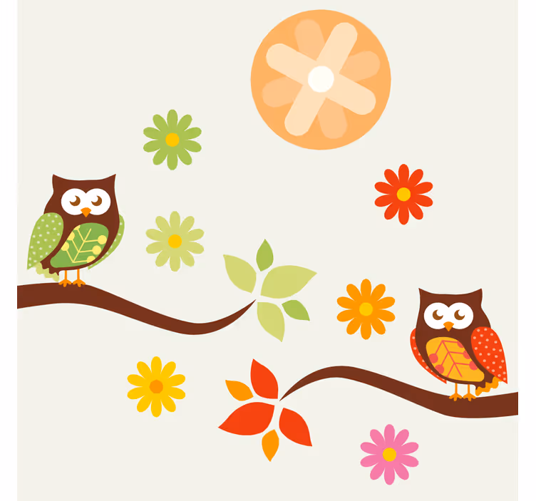 Geek coasters with vibrant owls and flowers - TenStickers