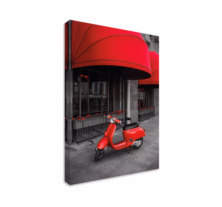 Parked red motor Italian scooter city canvas - TenStickers