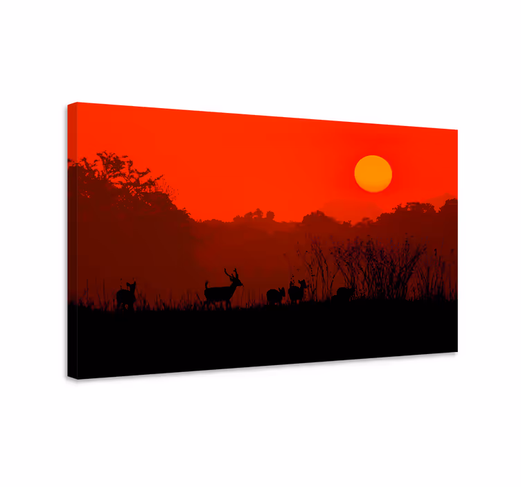 Deer in the morning forest landscape canvas - TenStickers