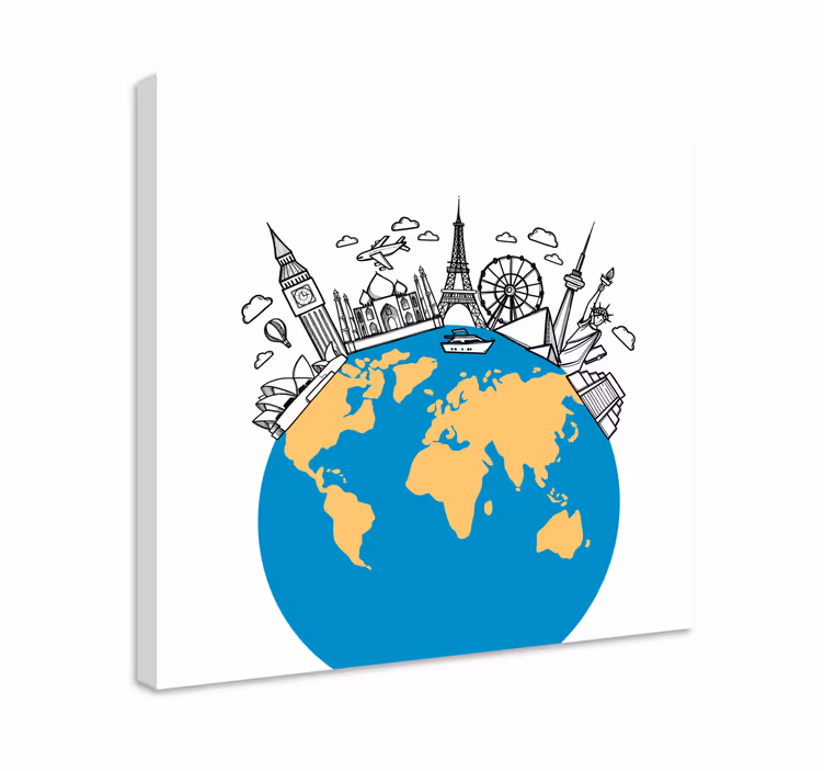 Landmark icons world map canvas - TenStickers