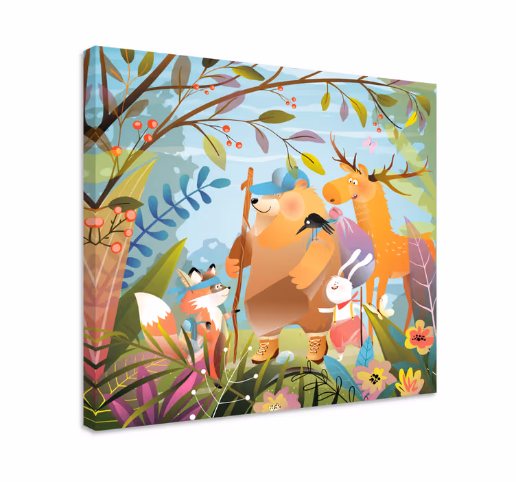 Forest Friends Adventure animal canvas wall art - TenStickers