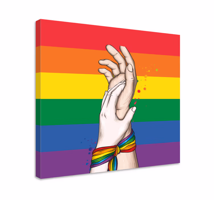 Human hands and lgbt rainbow ribbon canvas - TenStickers