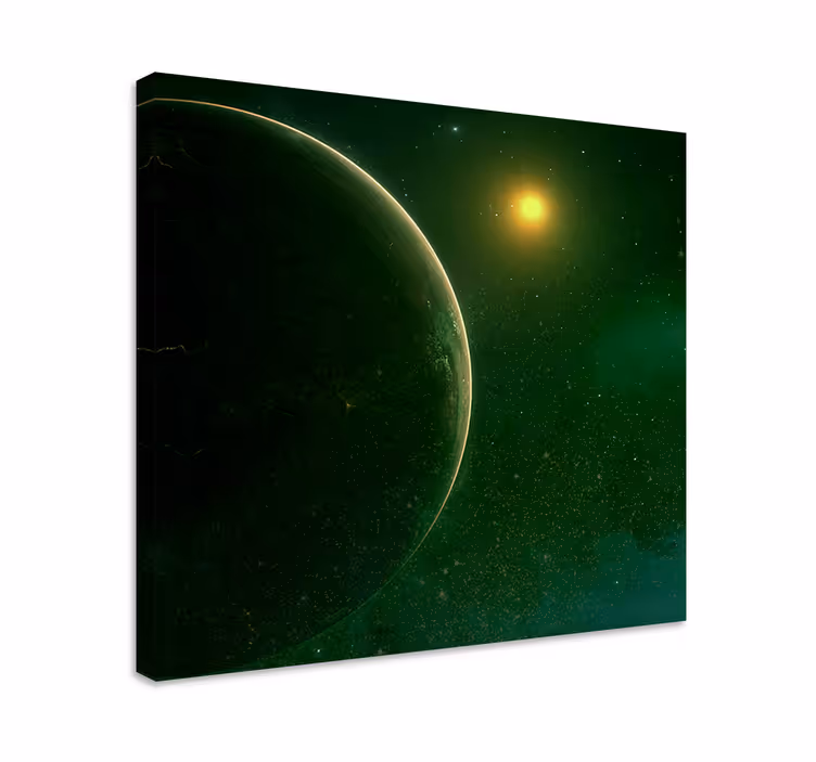 Green planet satellite space landscape canvas - TenStickers