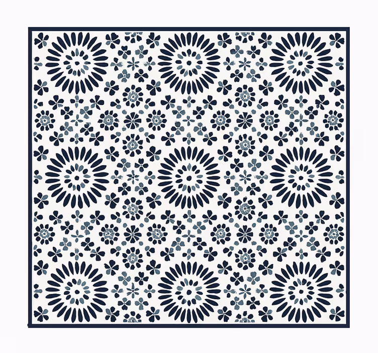 Geometric floral pattern blue vinyl rug - TenStickers