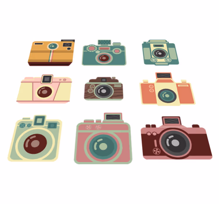 Dining room vinyl rug with vintage cameras design - TenStickers
