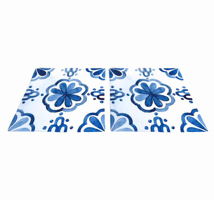 Dining room vinyl rug with floral tile patterns - TenStickers
