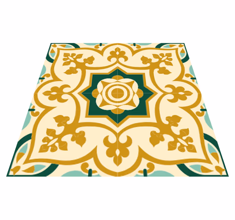 Bathroom vinyl rug with gold and green tile design - TenStickers