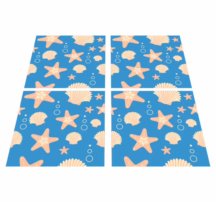 Bathroom vinyl rug fish and shells underwater tiles - TenStickers