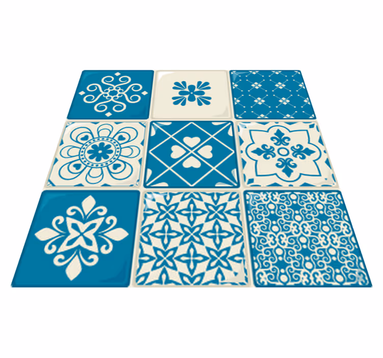 Gray and blue pattern kitchen vinyl rug - TenStickers