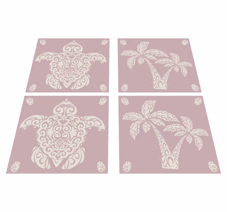 Kitchen vinyl rug hawaiian turtle and palm pattern - TenStickers