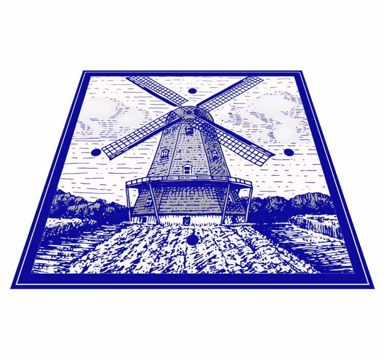 Delft blue kitchen vinyl rug - TenStickers